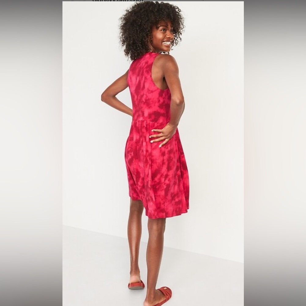 Red Tie-Dye Sleeveless Jersey-Knit Swing Dress Size Medium